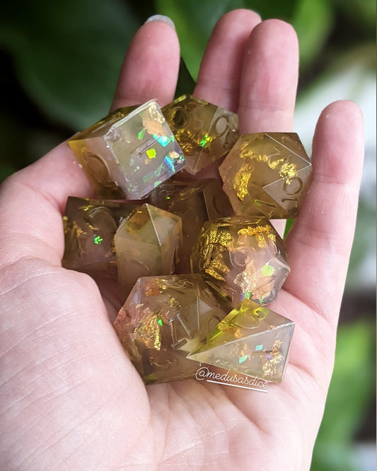 Sharp Edge 7-Piece Dice Set- Raw Honey Jade