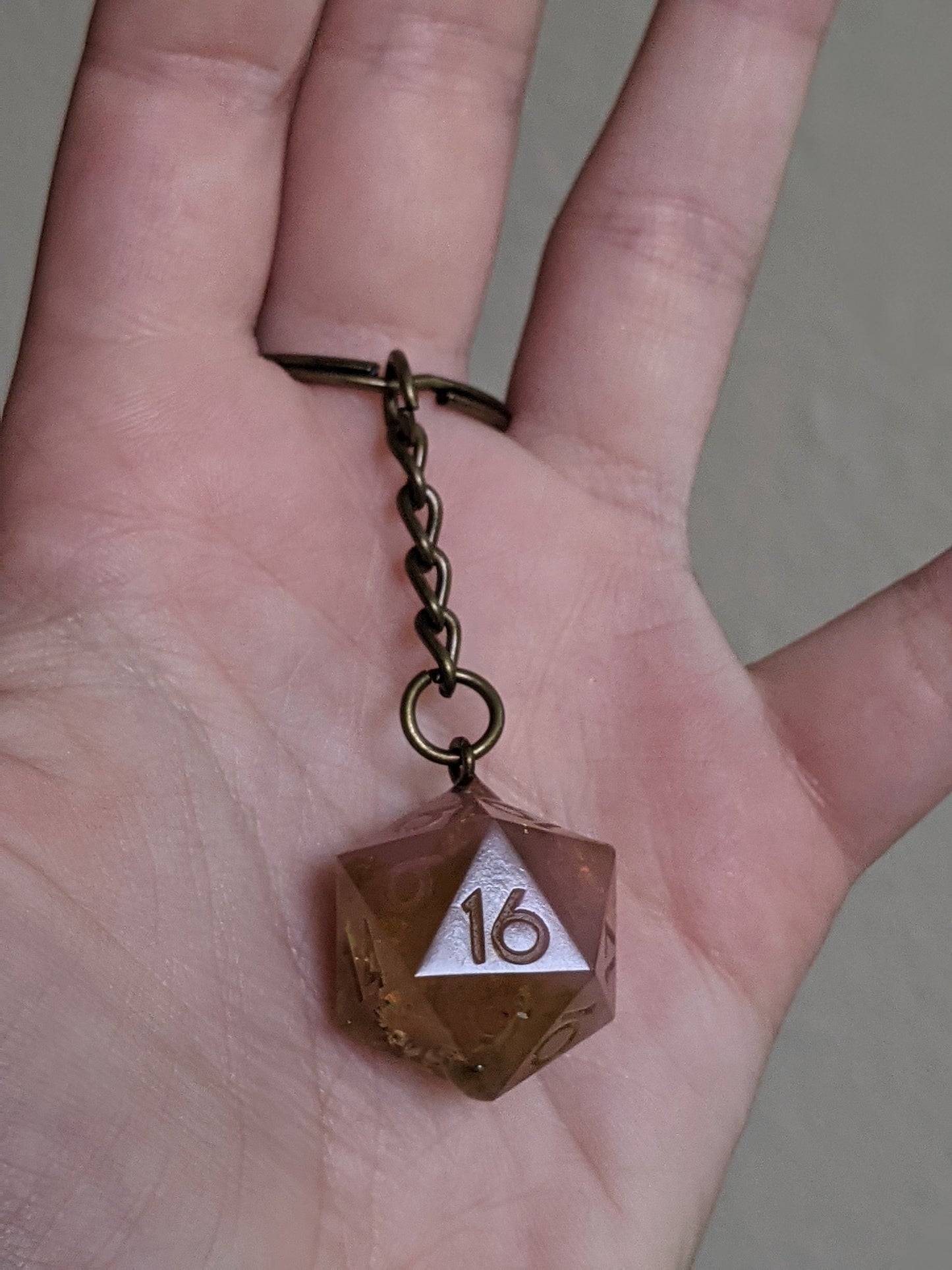 Sharp Edge D20 Keychain-Raw Honey Jade